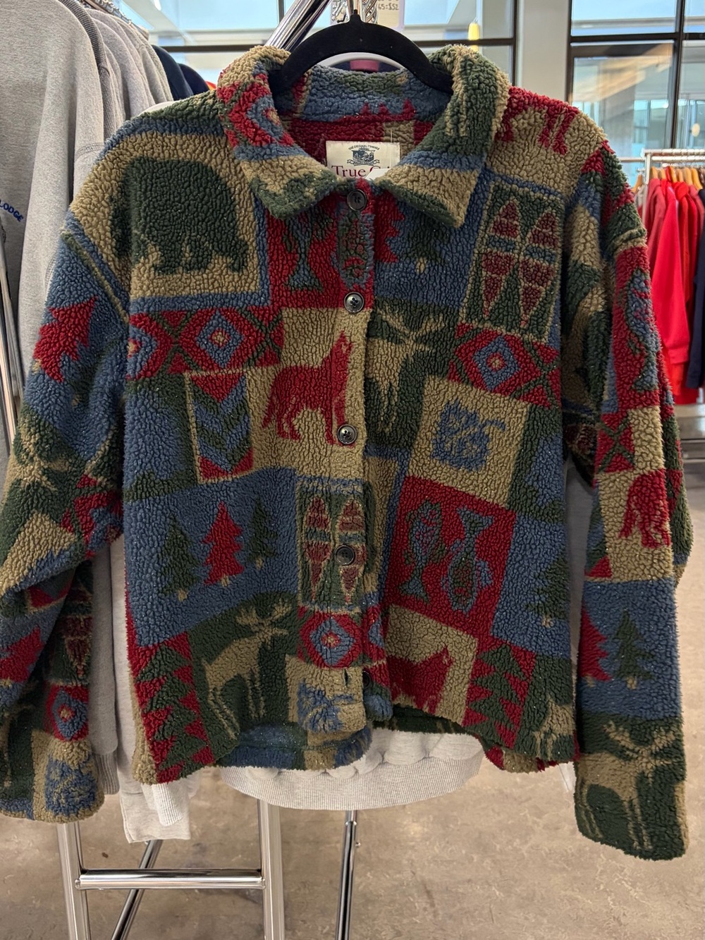 True Grit Patterned Fleece Jacket - Red, Green & Blue